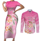 Personalised I Wear Pink For The Fight Couples Matching Short Sleeve Bodycon Dress and Long Sleeve Button Shirt Australian Breast Cancer Spirit - Aussie Hoodie