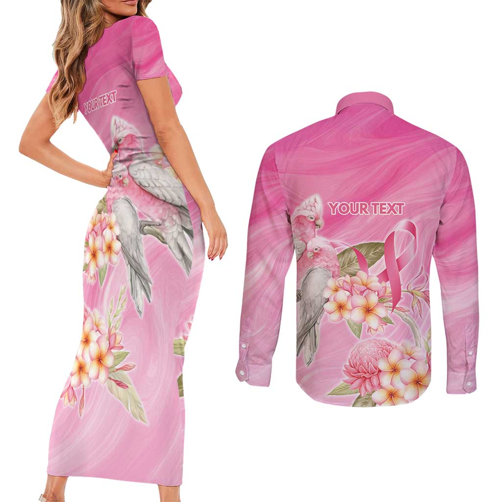Personalised I Wear Pink For The Fight Couples Matching Short Sleeve Bodycon Dress and Long Sleeve Button Shirt Australian Breast Cancer Spirit - Aussie Hoodie