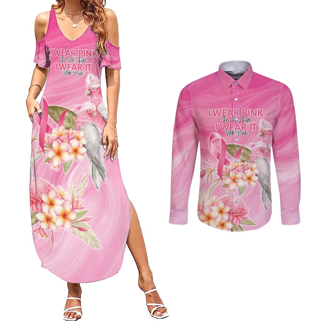 Personalised I Wear Pink For The Fight Couples Matching Summer Maxi Dress and Long Sleeve Button Shirt Australian Breast Cancer Spirit - Aussie Hoodie