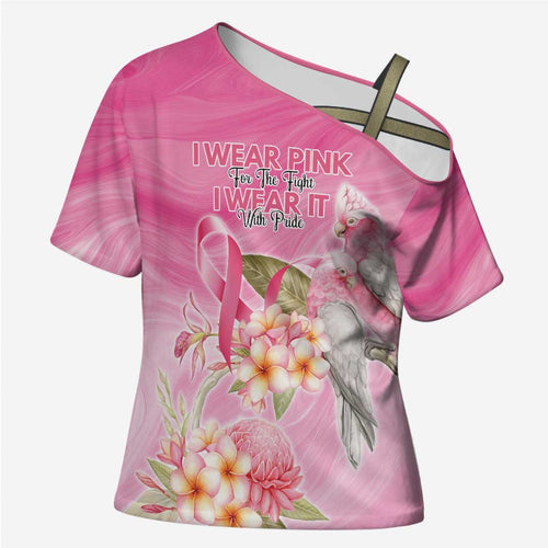 Personalised I Wear Pink For The Fight Cross Shoulder Shirt Australian Breast Cancer Spirit - Aussie Hoodie