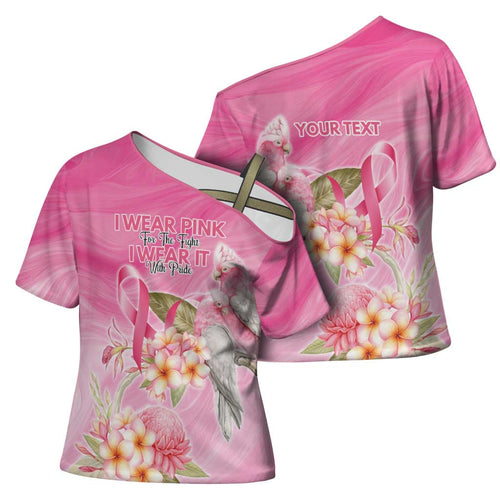 Personalised I Wear Pink For The Fight Cross Shoulder Shirt Australian Breast Cancer Spirit - Aussie Hoodie