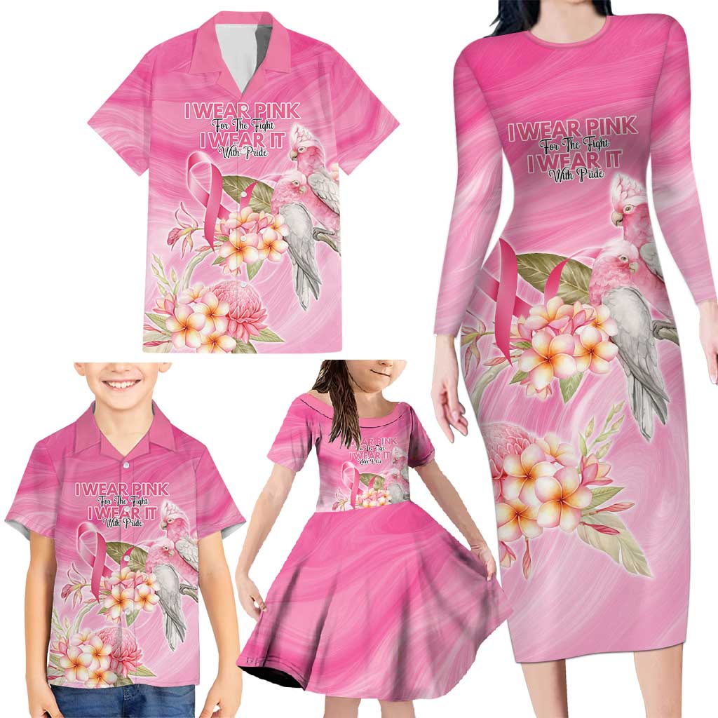 Personalised I Wear Pink For The Fight Family Matching Long Sleeve Bodycon Dress and Hawaiian Shirt Australian Breast Cancer Spirit - Aussie Hoodie