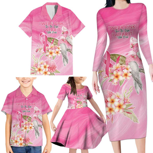 Personalised I Wear Pink For The Fight Family Matching Long Sleeve Bodycon Dress and Hawaiian Shirt Australian Breast Cancer Spirit - Aussie Hoodie