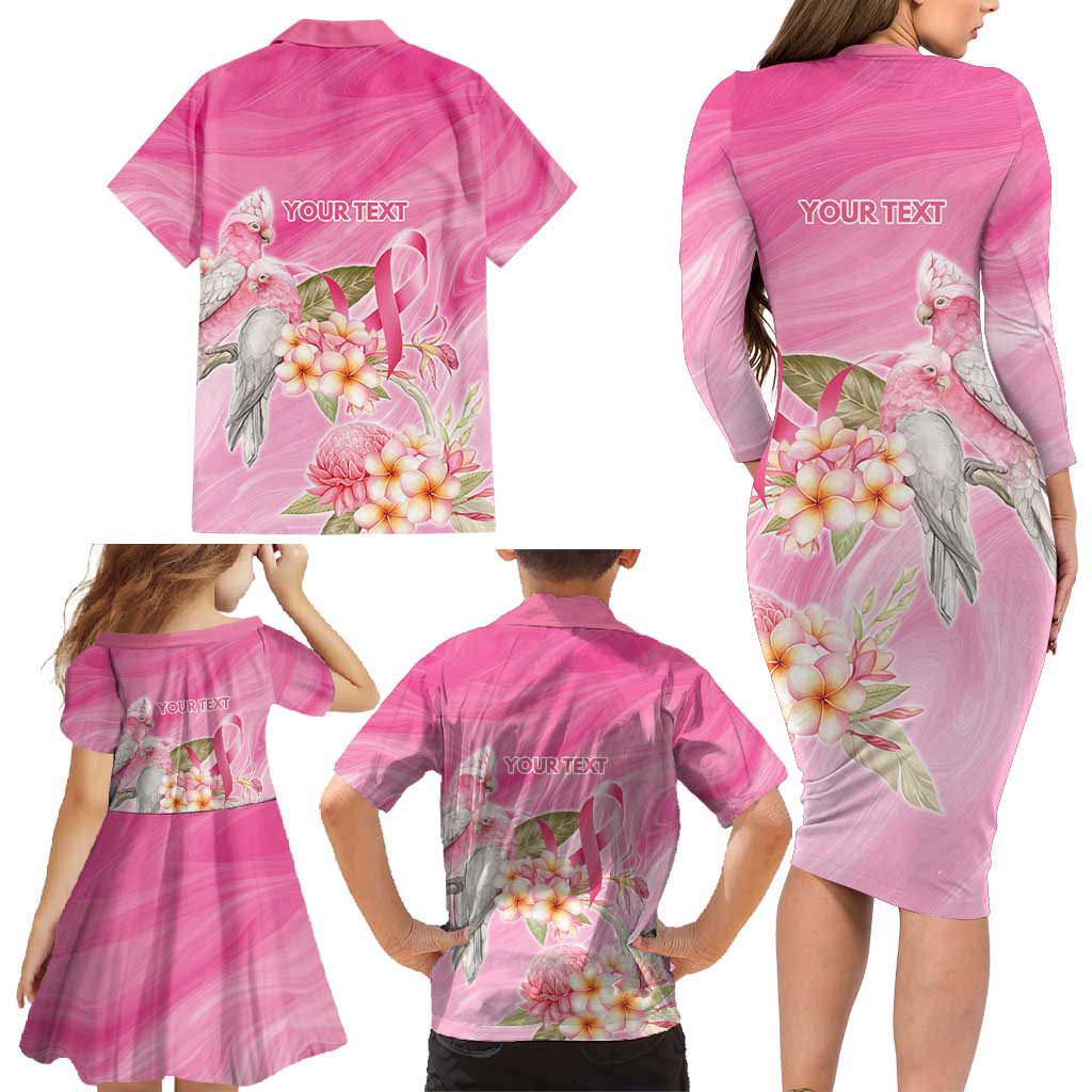 Personalised I Wear Pink For The Fight Family Matching Long Sleeve Bodycon Dress and Hawaiian Shirt Australian Breast Cancer Spirit - Aussie Hoodie