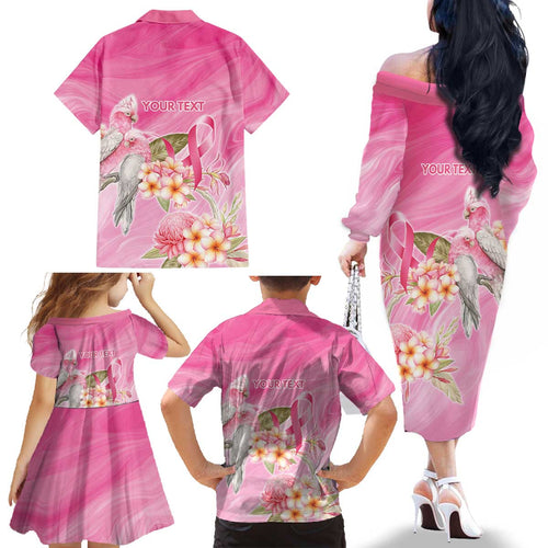 Personalised I Wear Pink For The Fight Family Matching Off The Shoulder Long Sleeve Dress and Hawaiian Shirt Australian Breast Cancer Spirit - Aussie Hoodie