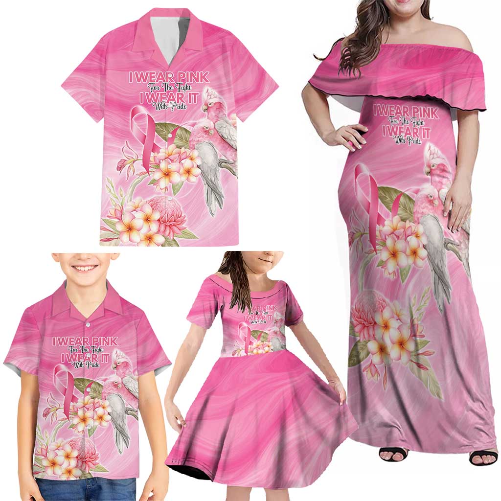 Personalised I Wear Pink For The Fight Family Matching Off Shoulder Maxi Dress and Hawaiian Shirt Australian Breast Cancer Spirit - Aussie Hoodie