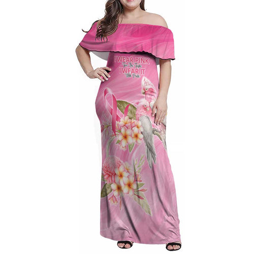 Personalised I Wear Pink For The Fight Family Matching Off Shoulder Maxi Dress and Hawaiian Shirt Australian Breast Cancer Spirit - Aussie Hoodie