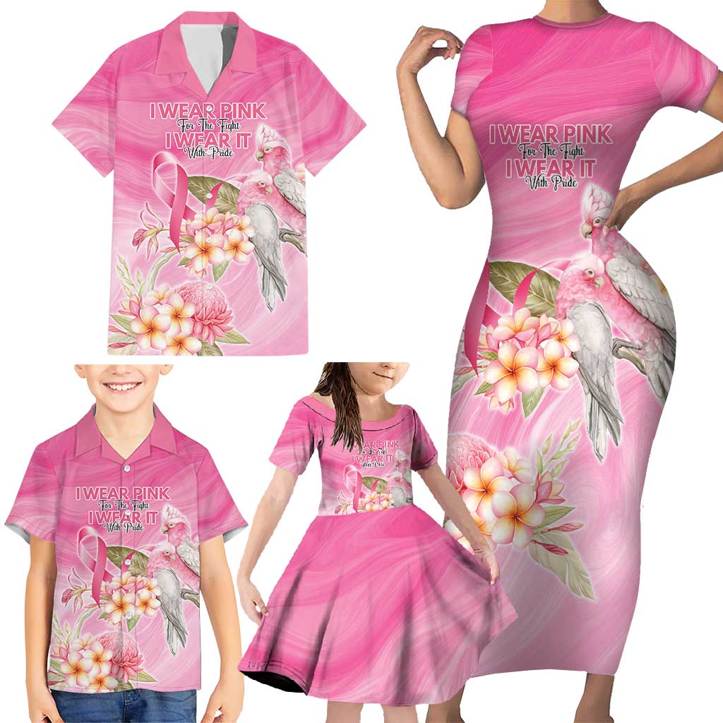 Personalised I Wear Pink For The Fight Family Matching Short Sleeve Bodycon Dress and Hawaiian Shirt Australian Breast Cancer Spirit - Aussie Hoodie