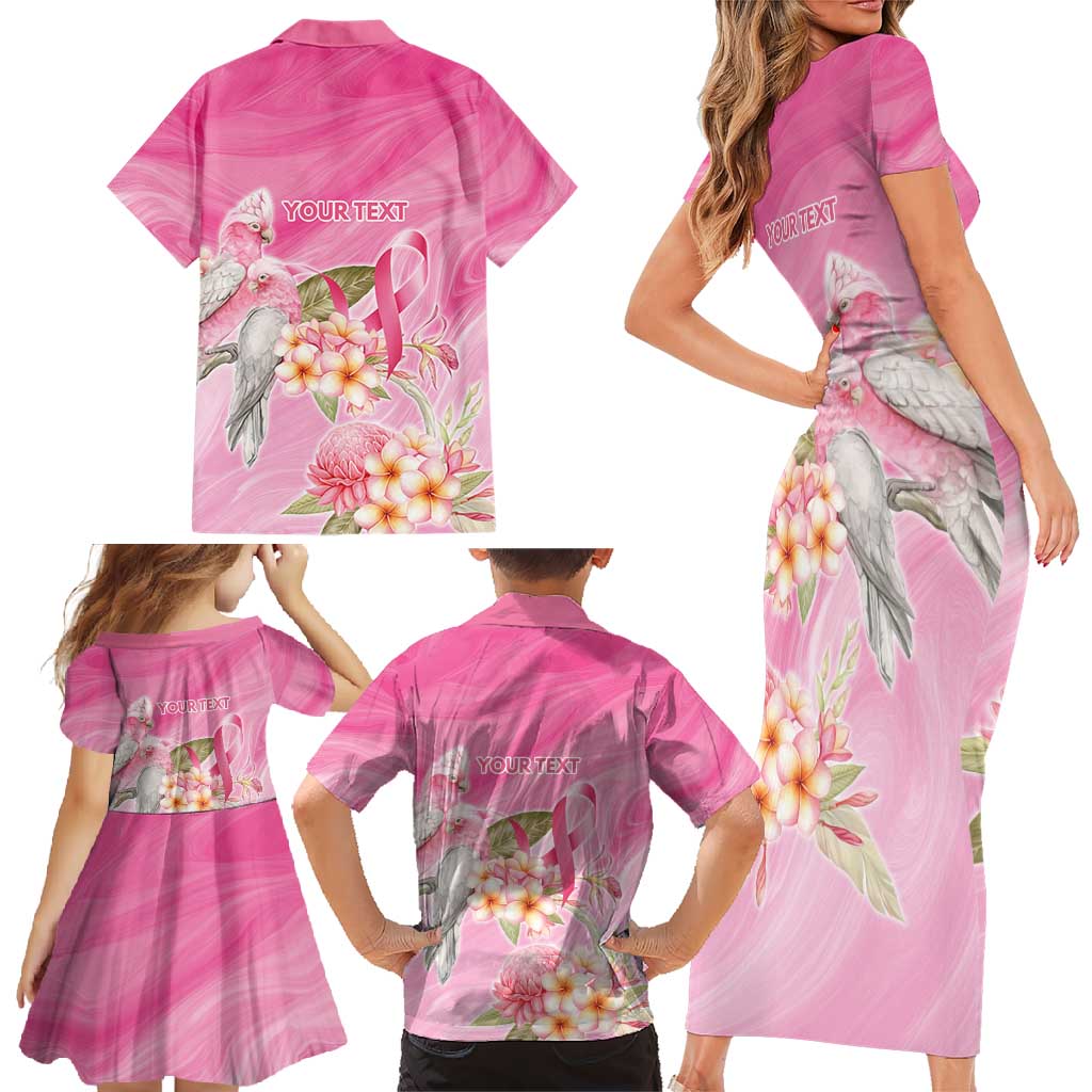 Personalised I Wear Pink For The Fight Family Matching Short Sleeve Bodycon Dress and Hawaiian Shirt Australian Breast Cancer Spirit - Aussie Hoodie