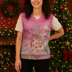 Personalised I Wear Pink For The Fight Christmas Knitted V-Neck Vest Australian Breast Cancer Spirit - Aussie Hoodie