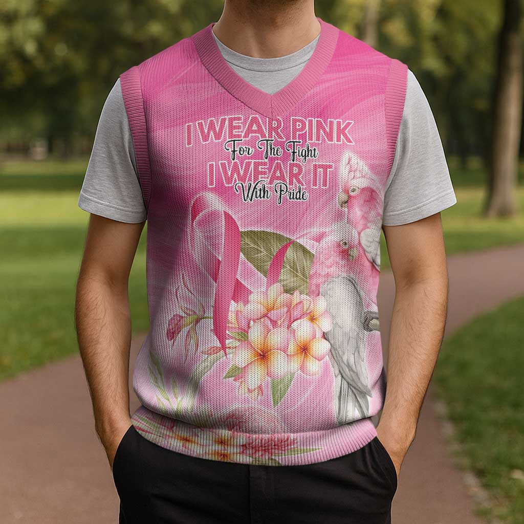 Personalised I Wear Pink For The Fight Christmas Knitted V-Neck Vest Australian Breast Cancer Spirit - Aussie Hoodie