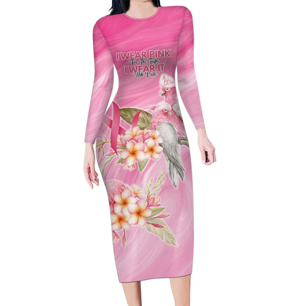 Personalised I Wear Pink For The Fight Long Sleeve Bodycon Dress Australian Breast Cancer Spirit - Aussie Hoodie