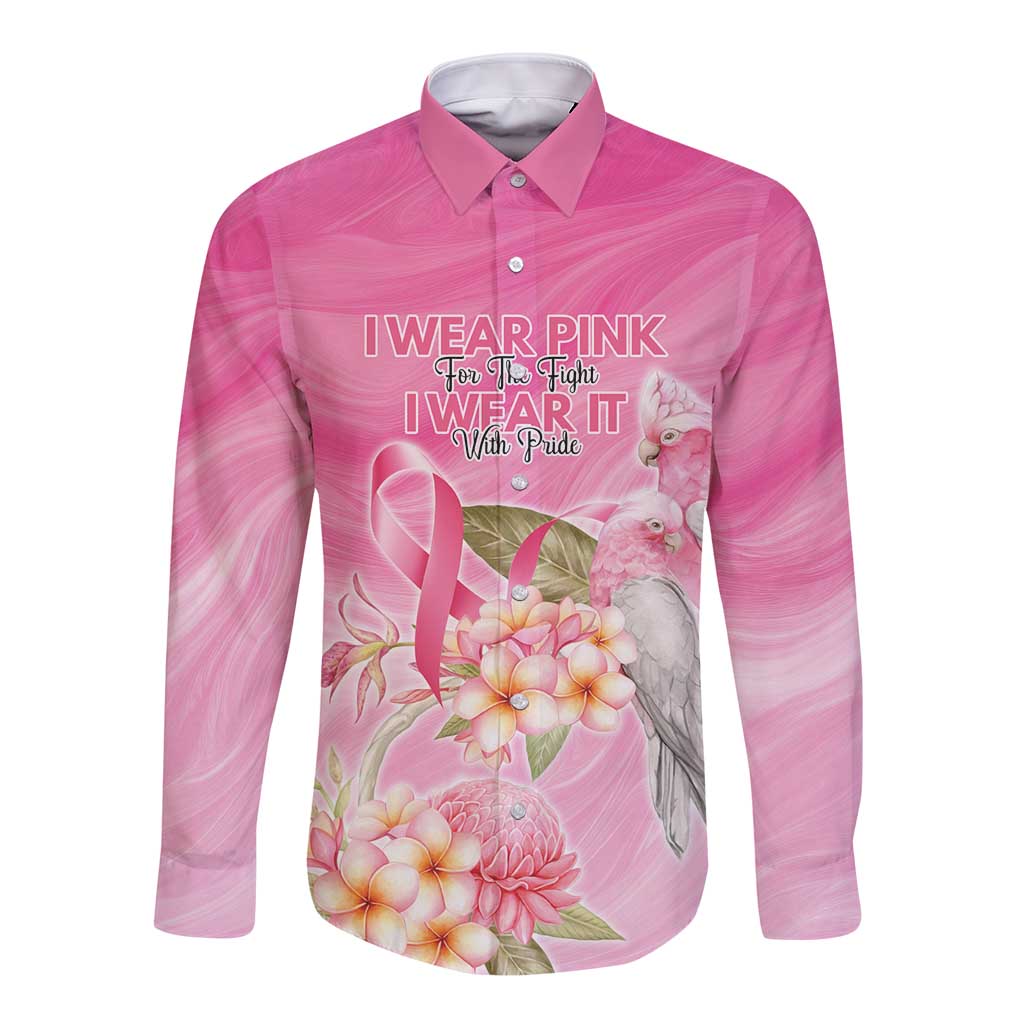 Personalised I Wear Pink For The Fight Long Sleeve Button Shirt Australian Breast Cancer Spirit - Aussie Hoodie