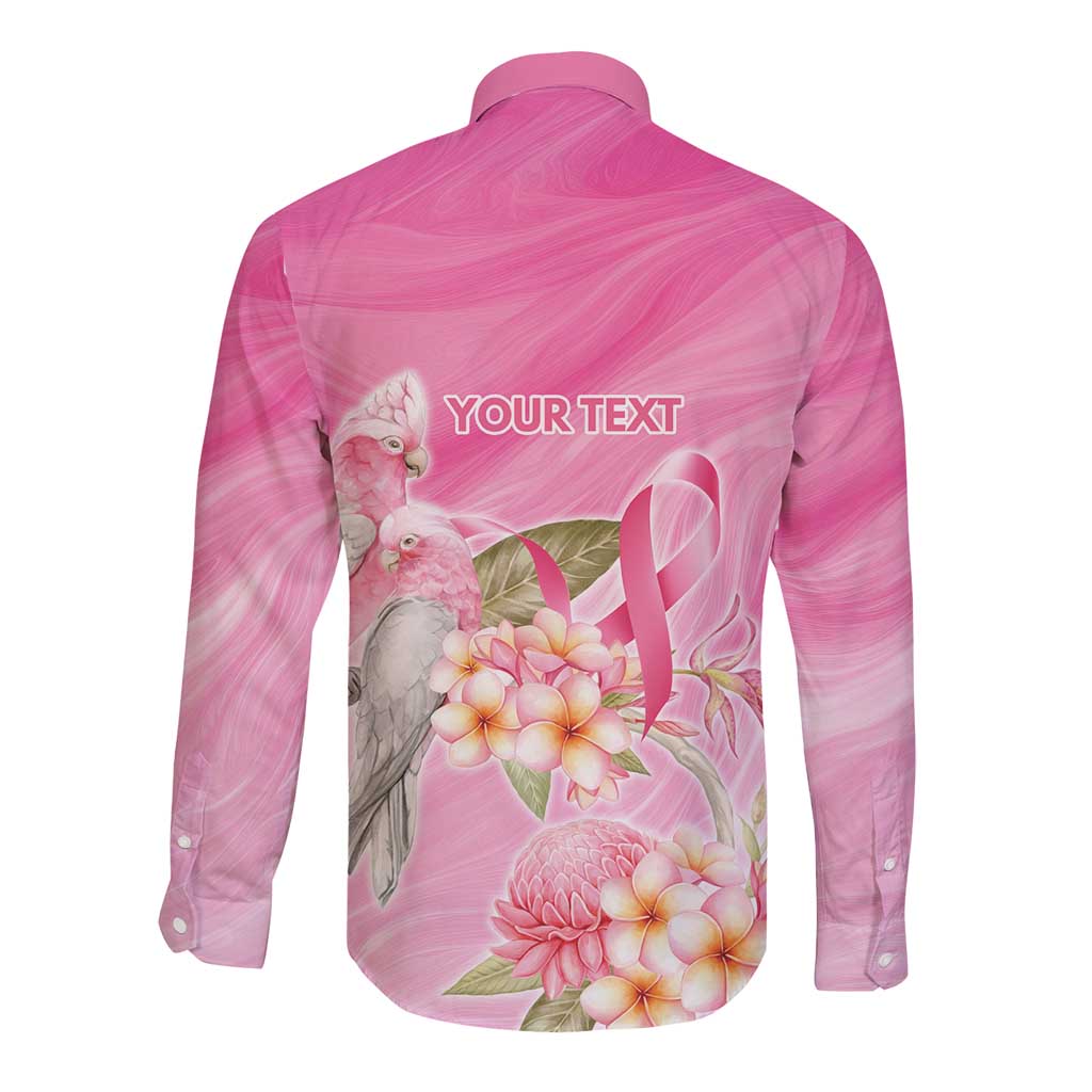 Personalised I Wear Pink For The Fight Long Sleeve Button Shirt Australian Breast Cancer Spirit - Aussie Hoodie