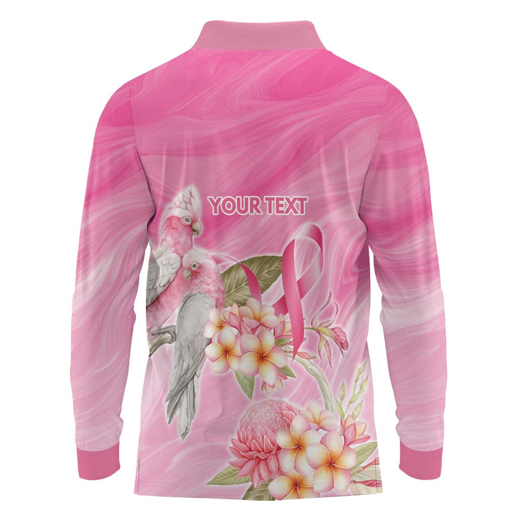 Personalised I Wear Pink For The Fight Long Sleeve Polo Shirt Australian Breast Cancer Spirit - Aussie Hoodie