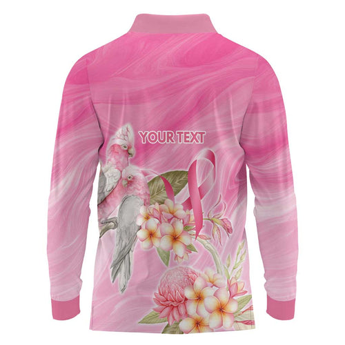 Personalised I Wear Pink For The Fight Long Sleeve Polo Shirt Australian Breast Cancer Spirit - Aussie Hoodie