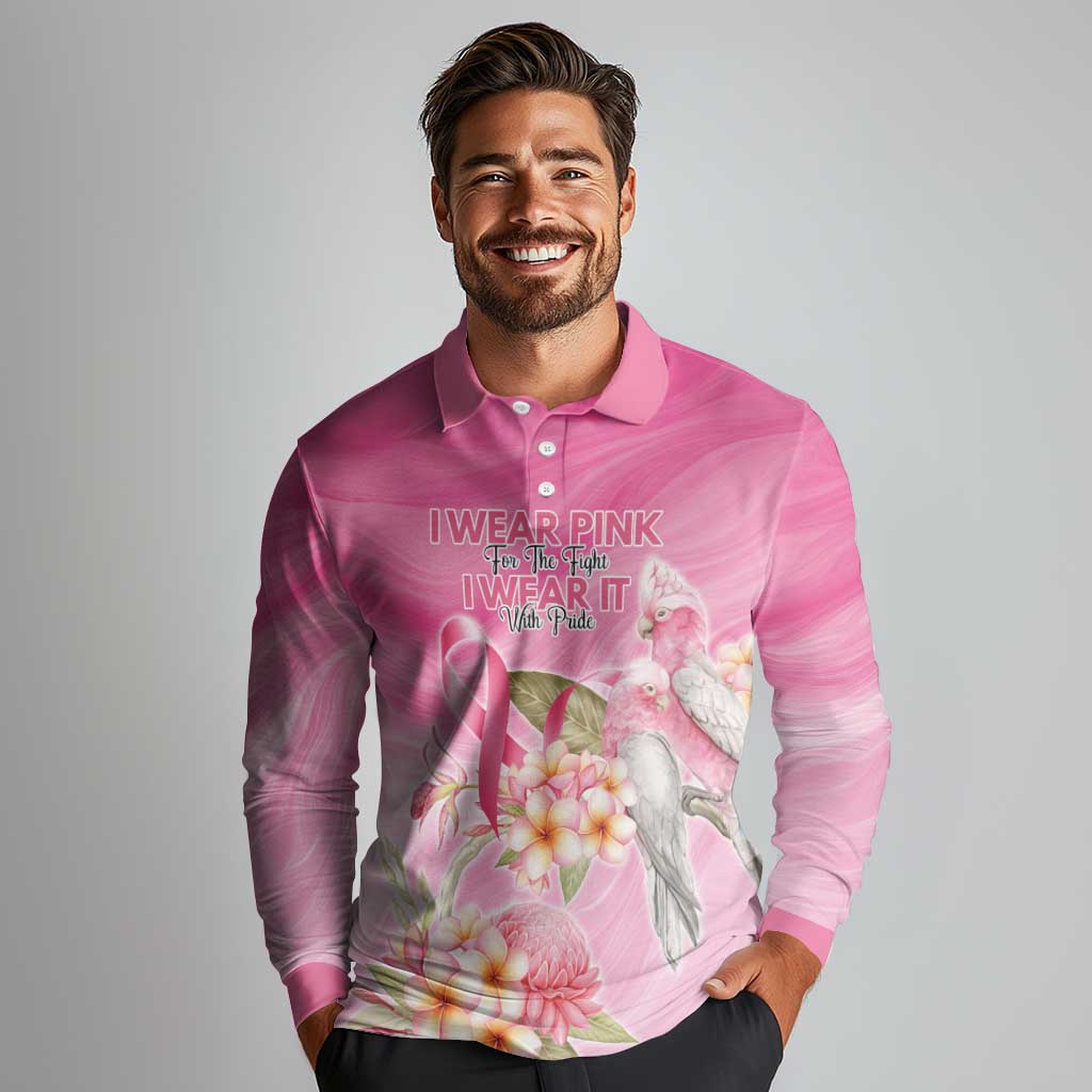 Personalised I Wear Pink For The Fight Long Sleeve Polo Shirt Australian Breast Cancer Spirit - Aussie Hoodie