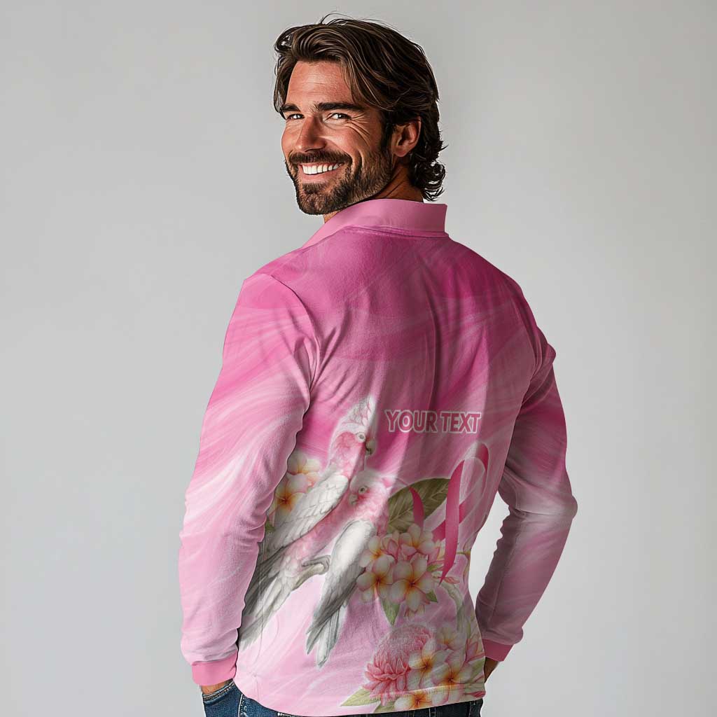 Personalised I Wear Pink For The Fight Long Sleeve Polo Shirt Australian Breast Cancer Spirit - Aussie Hoodie