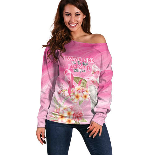 Personalised I Wear Pink For The Fight Off Shoulder Sweater Australian Breast Cancer Spirit - Aussie Hoodie