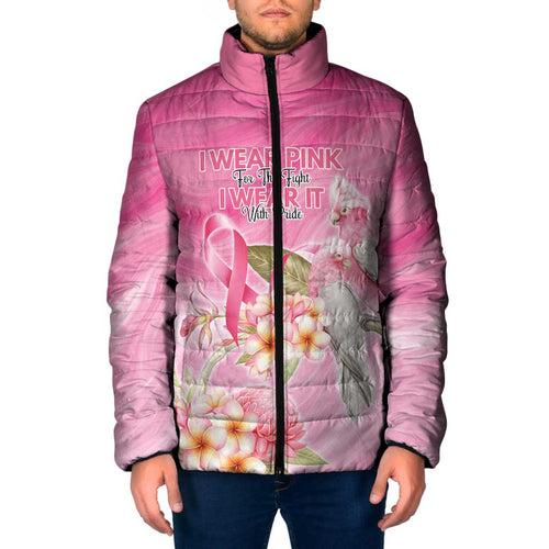 Personalised I Wear Pink For The Fight Padded Jacket Australian Breast Cancer Spirit - Aussie Hoodie