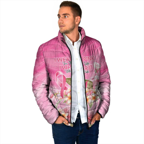 Personalised I Wear Pink For The Fight Padded Jacket Australian Breast Cancer Spirit - Aussie Hoodie