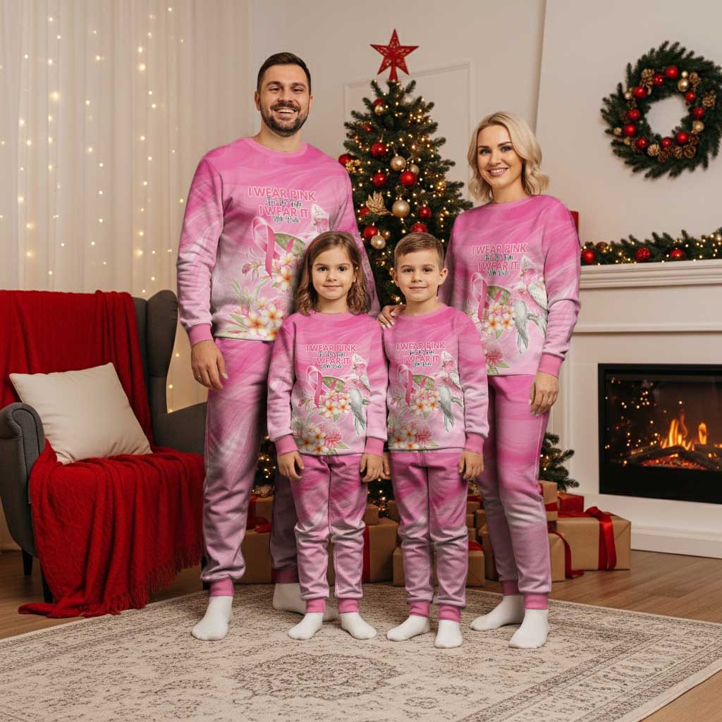 Personalised I Wear Pink For The Fight Christmas Pajama Set Australian Breast Cancer Spirit - Aussie Hoodie