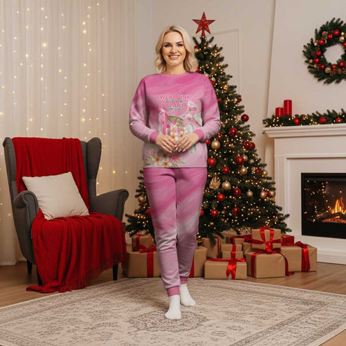 Personalised I Wear Pink For The Fight Christmas Pajama Set Australian Breast Cancer Spirit - Aussie Hoodie