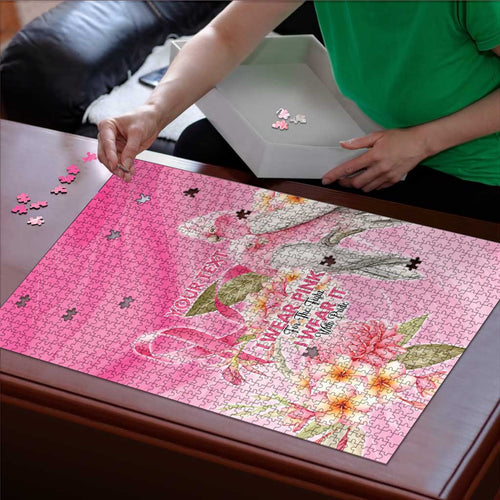 Personalised I Wear Pink For The Fight Puzzle Australian Breast Cancer Spirit - Aussie Hoodie