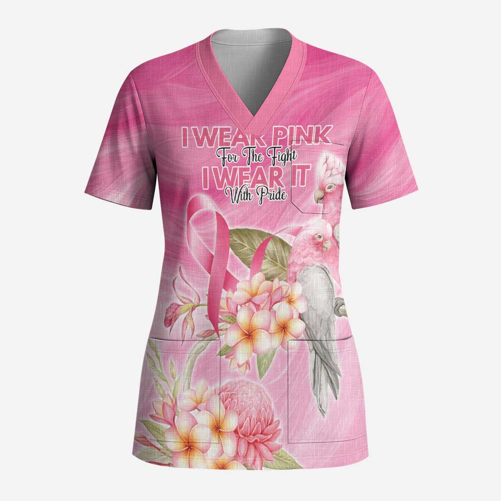 Personalised I Wear Pink For The Fight Scrub Top Australian Breast Cancer Spirit - Aussie Hoodie