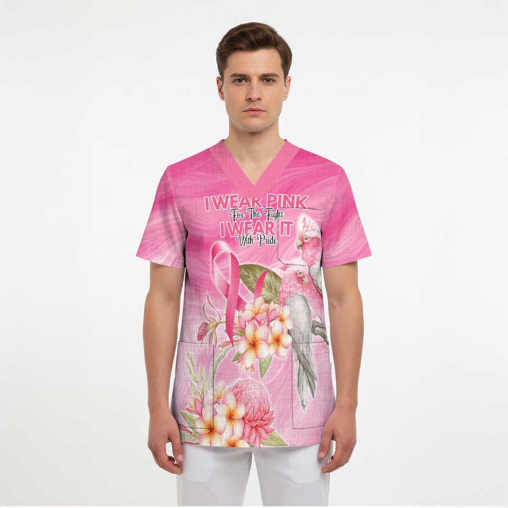 Personalised I Wear Pink For The Fight Scrub Top Australian Breast Cancer Spirit - Aussie Hoodie