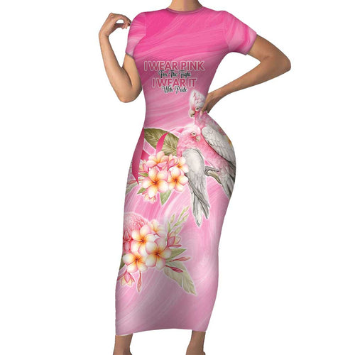 Personalised I Wear Pink For The Fight Short Sleeve Bodycon Dress Australian Breast Cancer Spirit - Aussie Hoodie