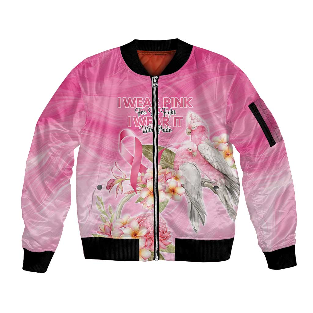Personalised I Wear Pink For The Fight Sleeve Zip Bomber Jacket Australian Breast Cancer Spirit - Aussie Hoodie