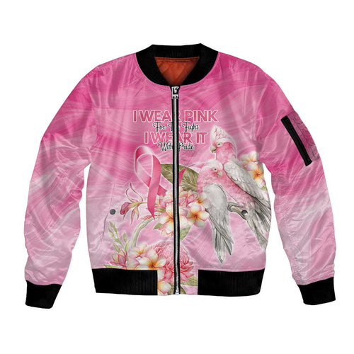 Personalised I Wear Pink For The Fight Sleeve Zip Bomber Jacket Australian Breast Cancer Spirit - Aussie Hoodie