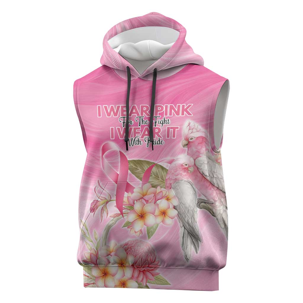 Personalised I Wear Pink For The Fight Sleeveless Hoodie Australian Breast Cancer Spirit - Aussie Hoodie