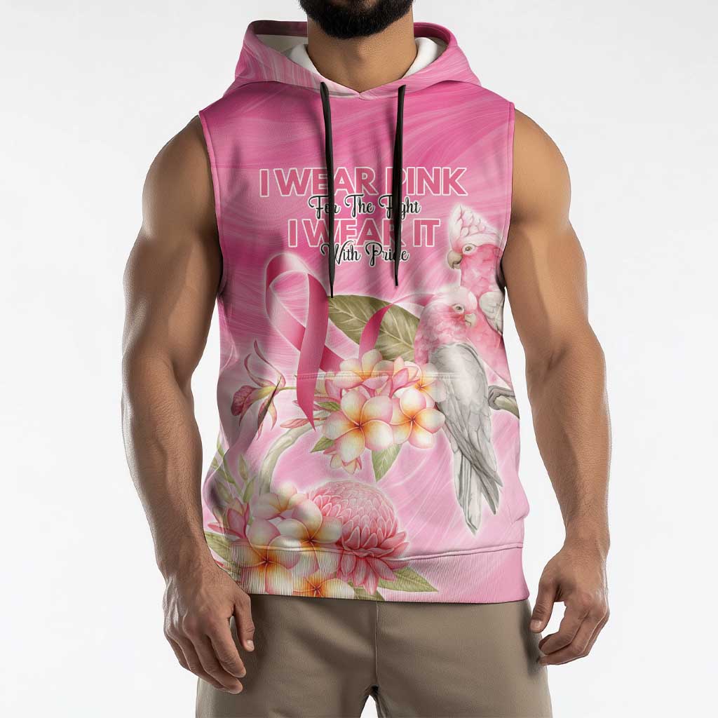 Personalised I Wear Pink For The Fight Sleeveless Hoodie Australian Breast Cancer Spirit - Aussie Hoodie