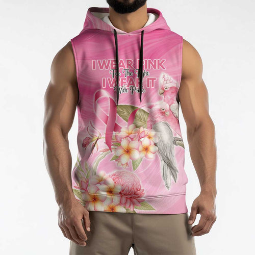 Personalised I Wear Pink For The Fight Sleeveless Hoodie Australian Breast Cancer Spirit - Aussie Hoodie