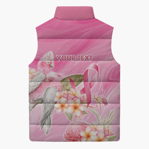 Personalised I Wear Pink For The Fight Sleeveless Puffer Jacket Australian Breast Cancer Spirit - Aussie Hoodie