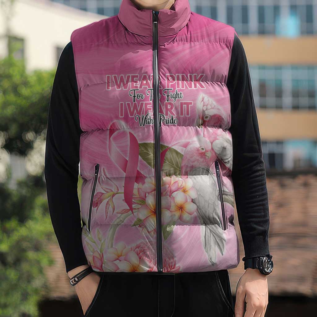 Personalised I Wear Pink For The Fight Sleeveless Puffer Jacket Australian Breast Cancer Spirit - Aussie Hoodie