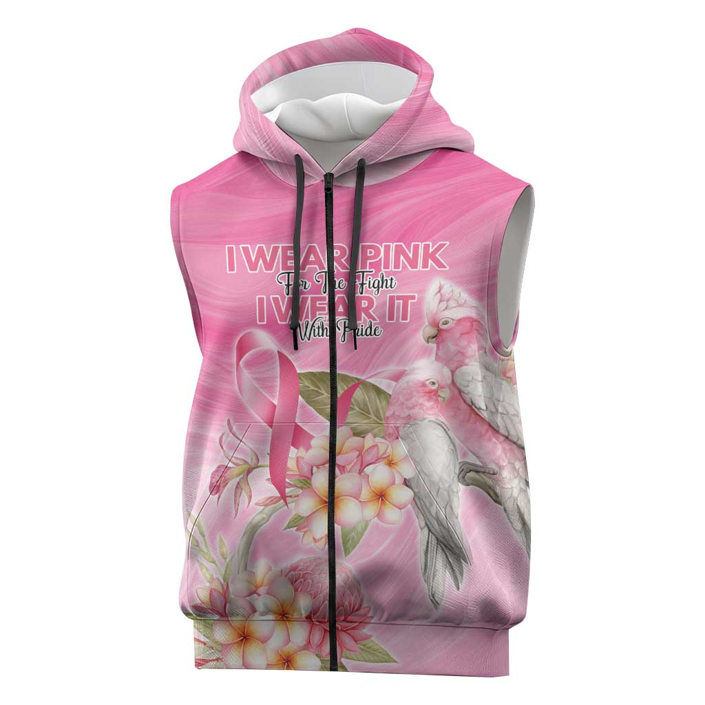 Personalised I Wear Pink For The Fight Sleeveless Zip Hoodie Australian Breast Cancer Spirit LT9
