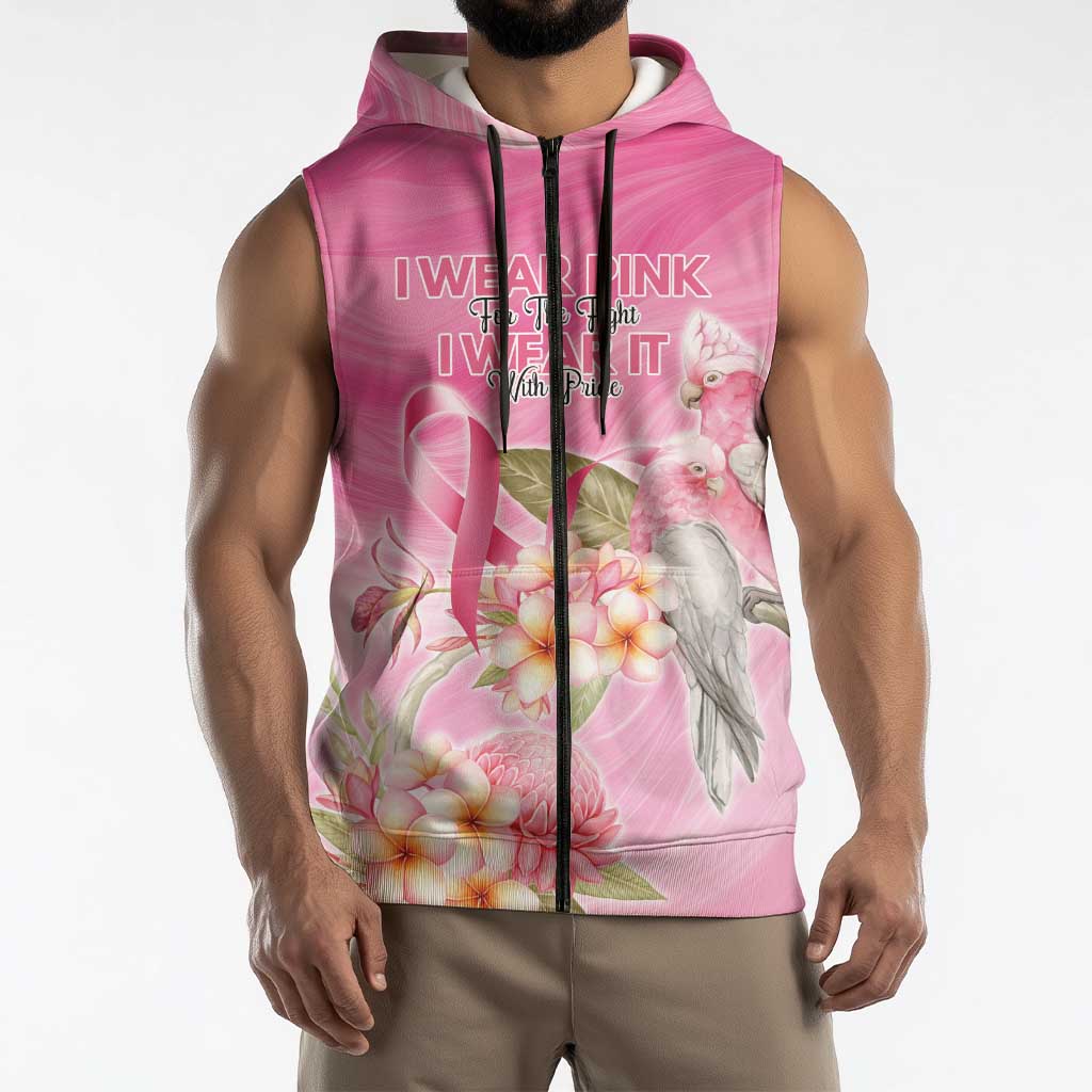 Personalised I Wear Pink For The Fight Sleeveless Zip Hoodie Australian Breast Cancer Spirit LT9