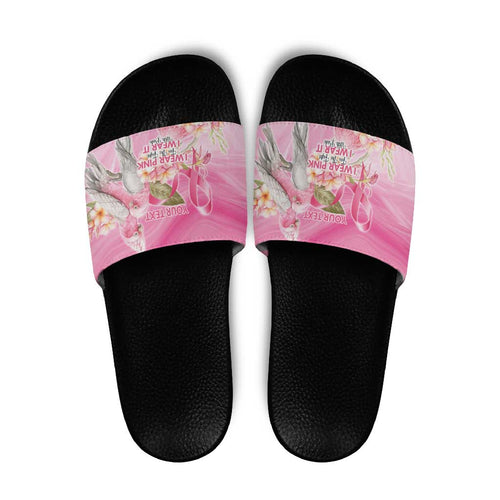 Personalised I Wear Pink For The Fight Slide Sandals Australian Breast Cancer Spirit - Aussie Hoodie