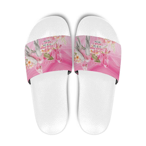 Personalised I Wear Pink For The Fight Slide Sandals Australian Breast Cancer Spirit - Aussie Hoodie