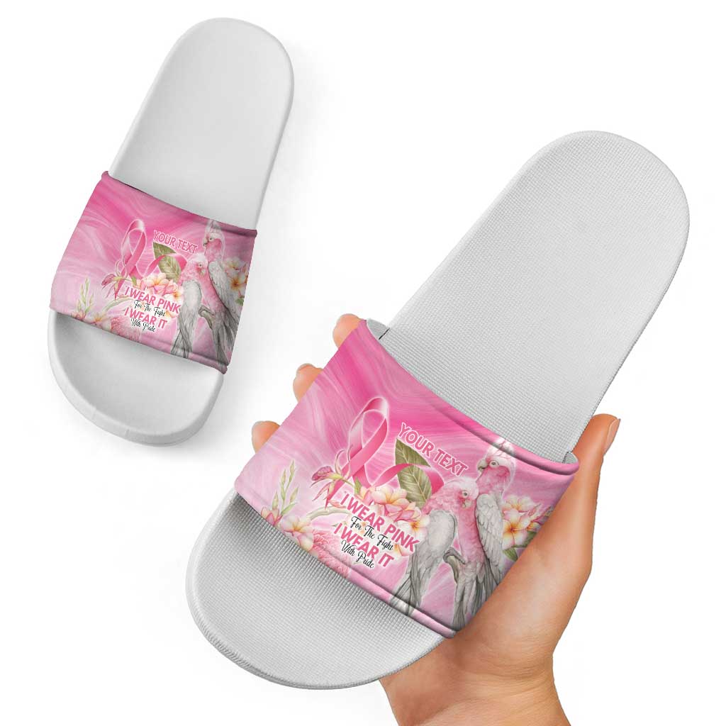 Personalised I Wear Pink For The Fight Slide Sandals Australian Breast Cancer Spirit - Aussie Hoodie