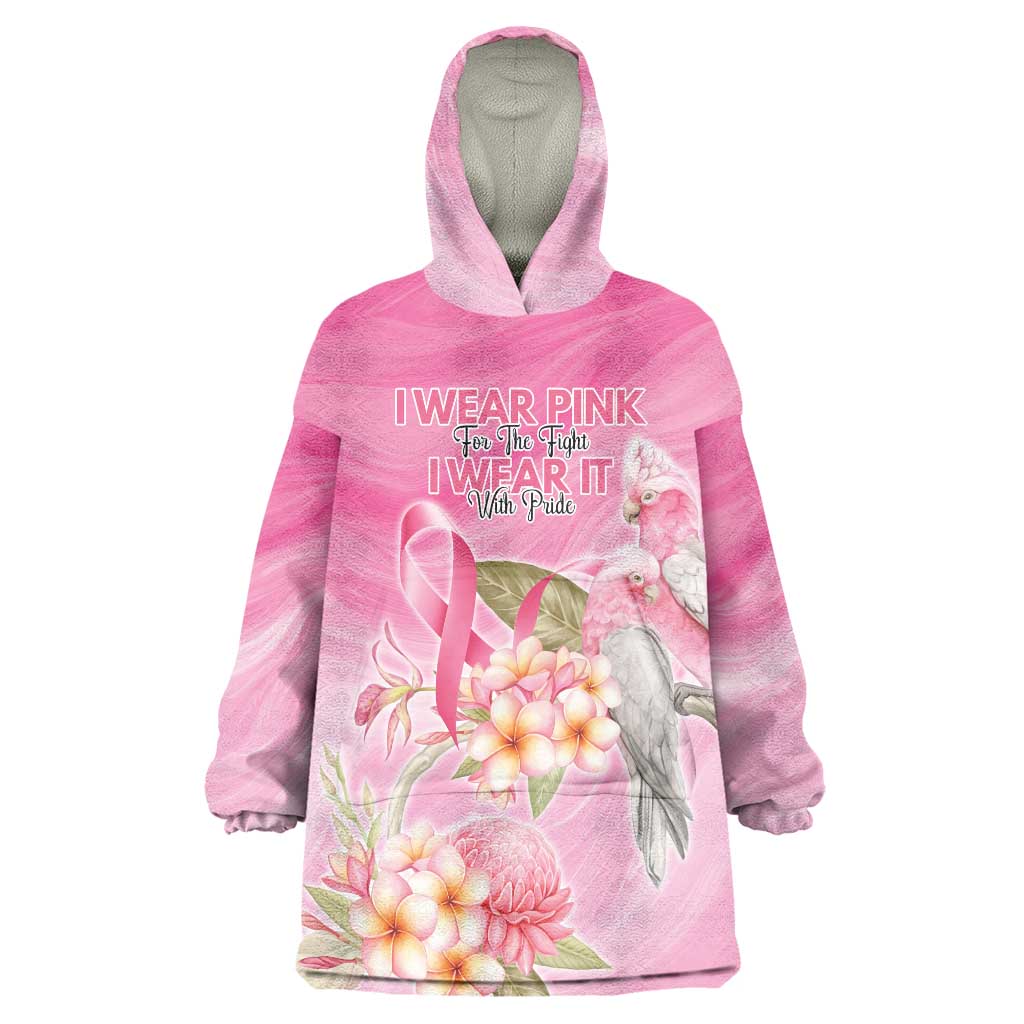 Personalised I Wear Pink For The Fight Wearable Blanket Hoodie Australian Breast Cancer Spirit - Aussie Hoodie