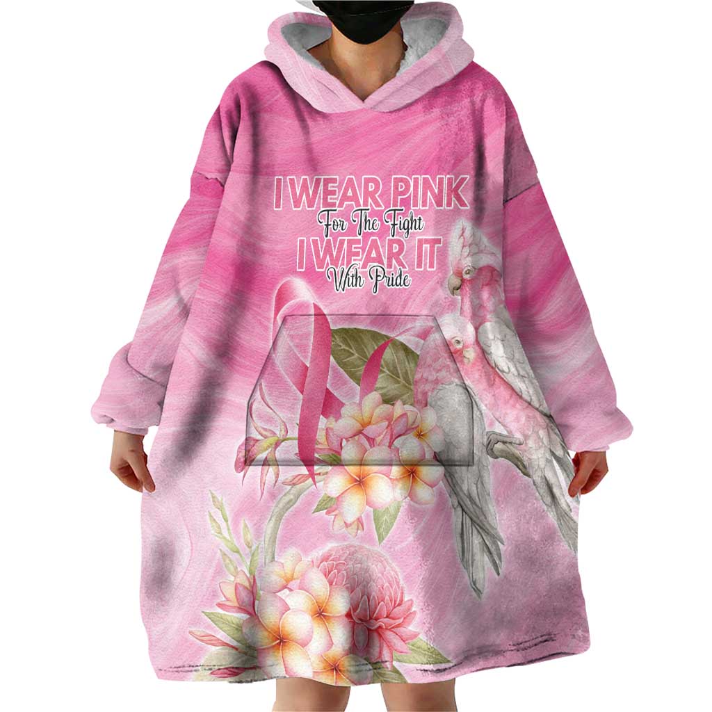 Personalised I Wear Pink For The Fight Wearable Blanket Hoodie Australian Breast Cancer Spirit - Aussie Hoodie