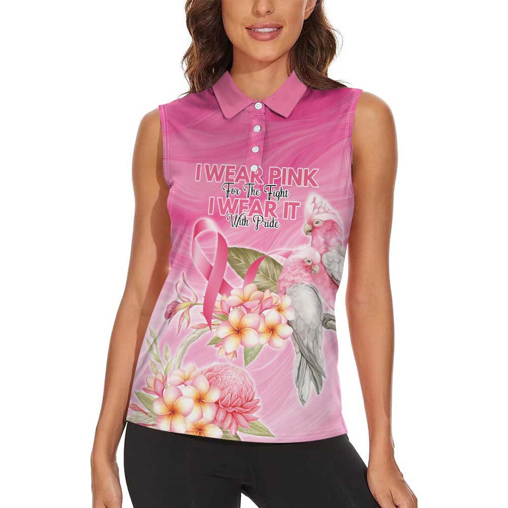 Personalised I Wear Pink For The Fight Women Sleeveless Polo Shirt Australian Breast Cancer Spirit - Aussie Hoodie