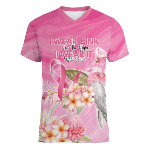 Personalised I Wear Pink For The Fight Women V-Neck T-Shirt Australian Breast Cancer Spirit - Aussie Hoodie