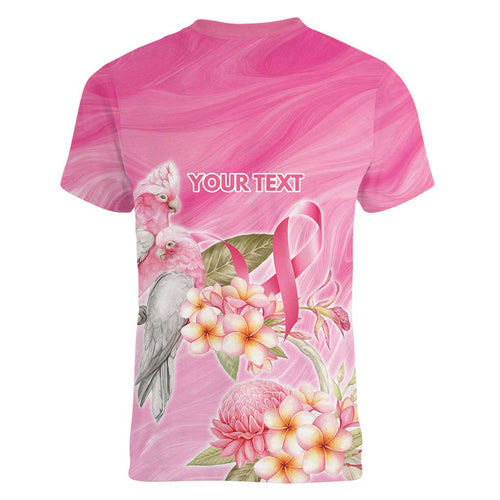 Personalised I Wear Pink For The Fight Women V-Neck T-Shirt Australian Breast Cancer Spirit - Aussie Hoodie
