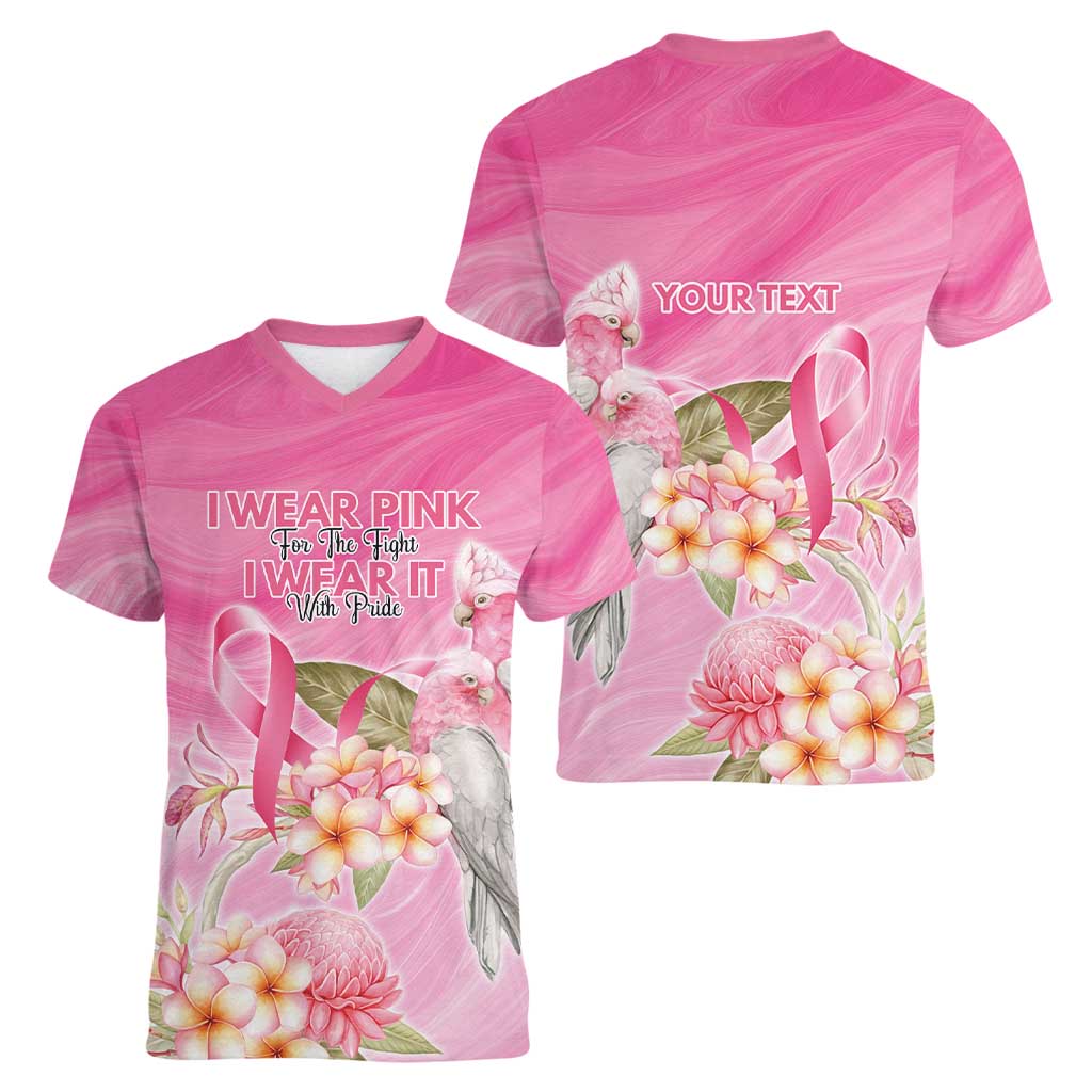 Personalised I Wear Pink For The Fight Women V-Neck T-Shirt Australian Breast Cancer Spirit - Aussie Hoodie