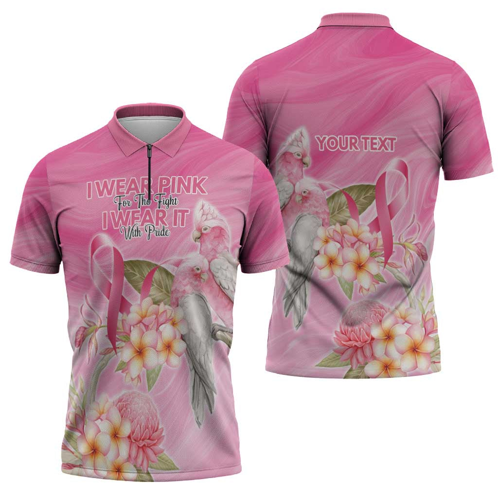 Personalised I Wear Pink For The Fight Zipper Polo Shirt Australian Breast Cancer Spirit - Aussie Hoodie